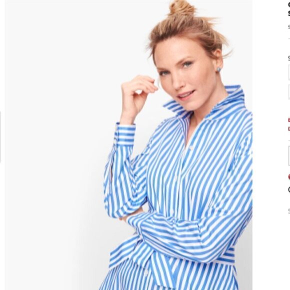 TALBOTS | Blue White Classic Poplin Shirtdress Vertical Stripe 6 - Picture 10 of 12